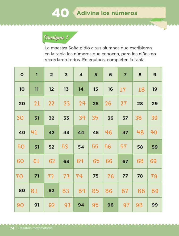 Adivina los números desafío 40 contestado libro desafíos matemáticos primer grado