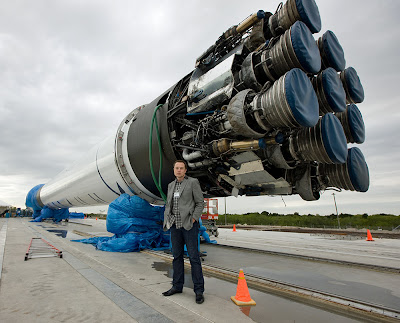Elon Musk and the SpaceX Falcon 9 rocket at Cape Canaveral, Florida