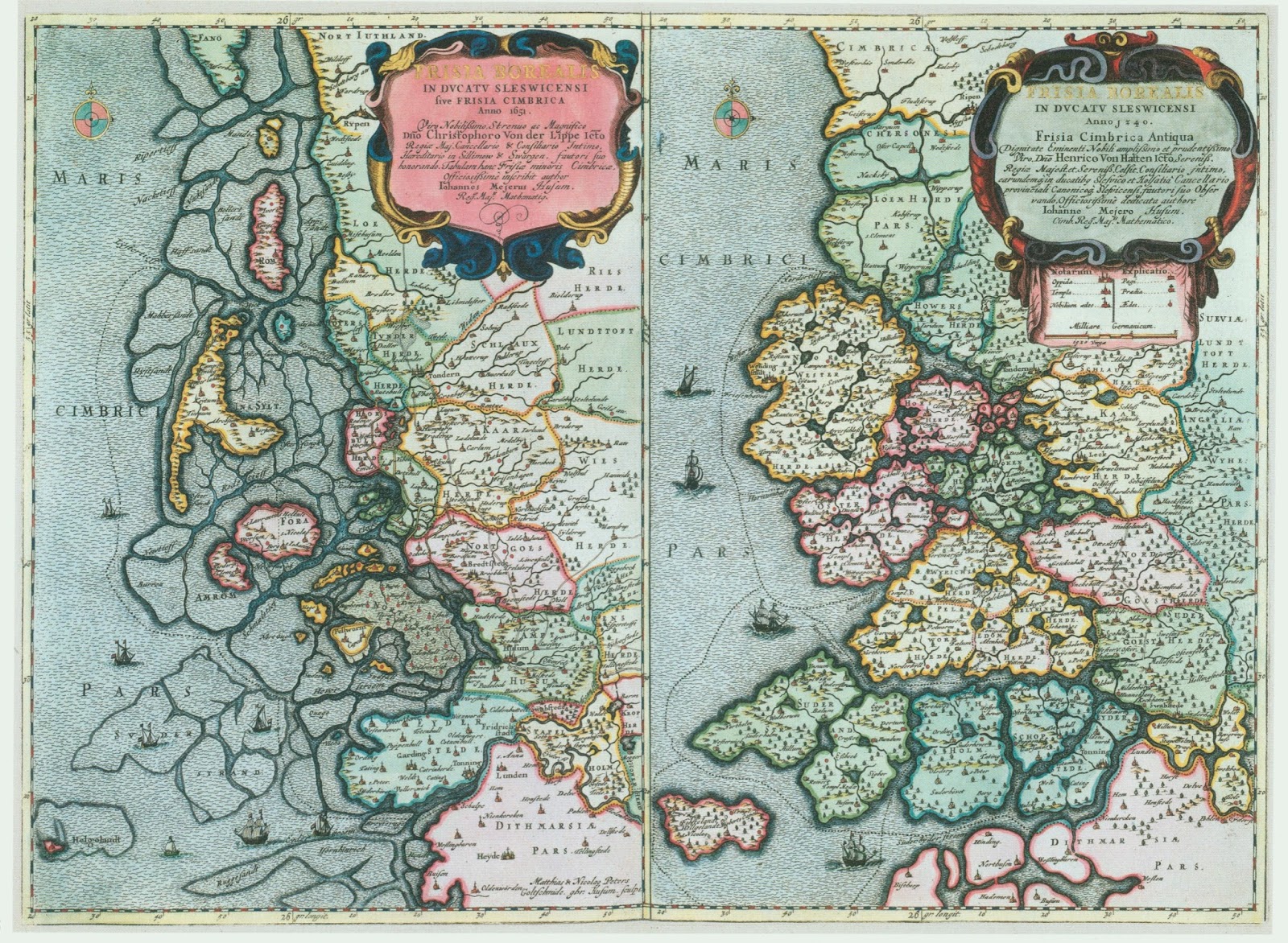 North Frisian coast (Netherlands) in 1651 an 1240, that shows how the coast line had changed