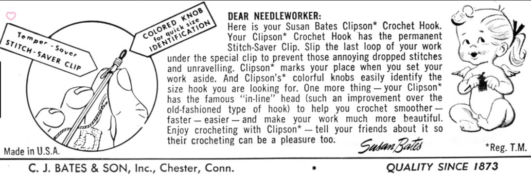Vintage Susan Bates Clipson Steel Crochet Hook Size 13