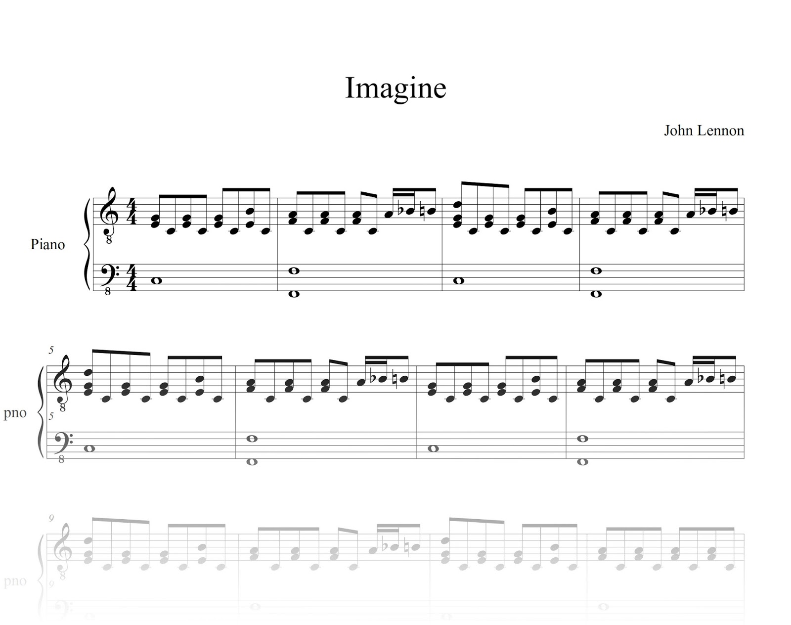 John Lennon - Imagine - Partitura Piano Acompañamiento