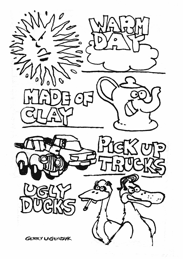 Ugly Ducks Ugly Ducks, a cartoon poem by Gerry Lagendyk, stream of consciousness cartoon
