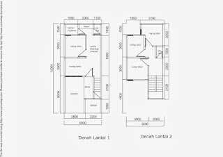 Desain rumah minimalis 5x12 meter 2 lantai dengan 4 kamar tidur tidak full dak.