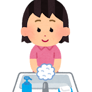 石鹸で手を洗う女の子のイラスト
