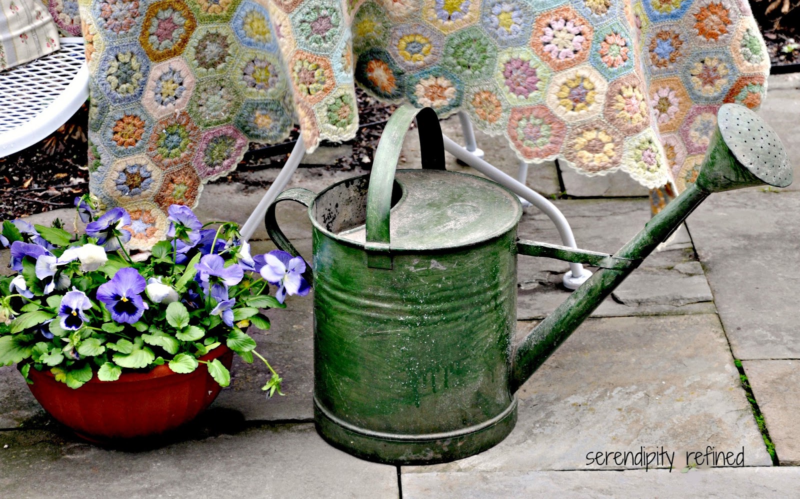 Serendipity Refined Blog: White Spray Painted Metal Patio Furniture and