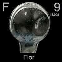 Flor elementi üzerinde florun simgesi, atom numarası ve atom ağırlığı.