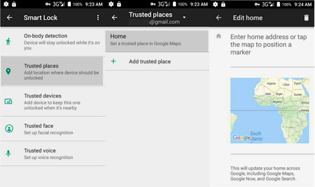 Cara mengaktifkan Smart lock Mengaktifkan tempat tepercaya pada smart lock