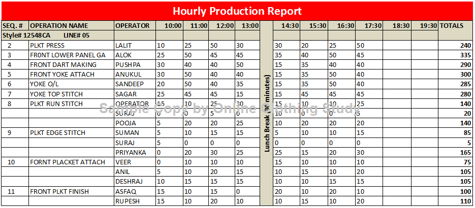Hourly report format