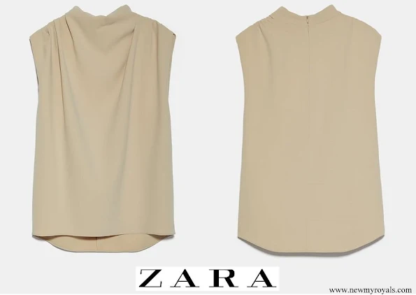 Queen Maxima wore Zara sleeveless high-neck shirt