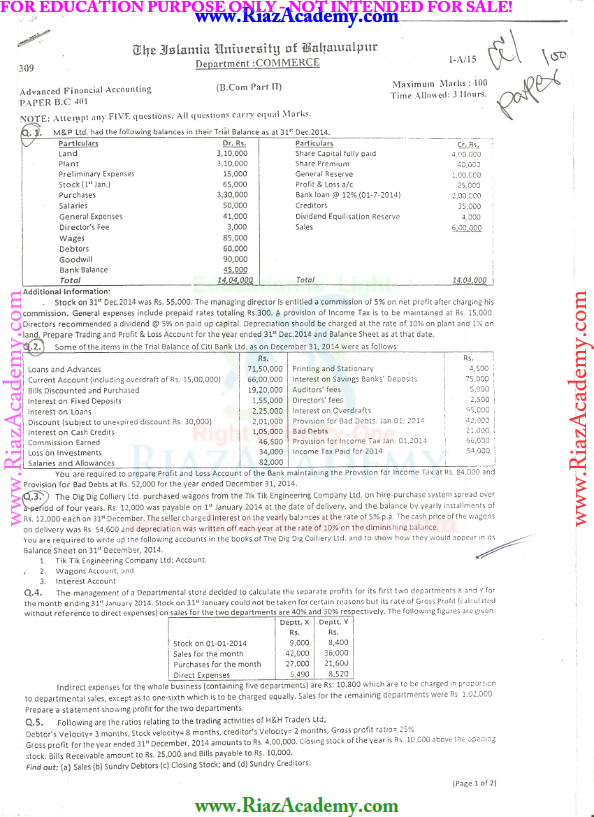 Advanced Accounting B.COM-II PAST PAPERS [READ or DOWNLOAD Advanced Accounting B.COM-II PAST PAPERS [READ or DOWNLOAD