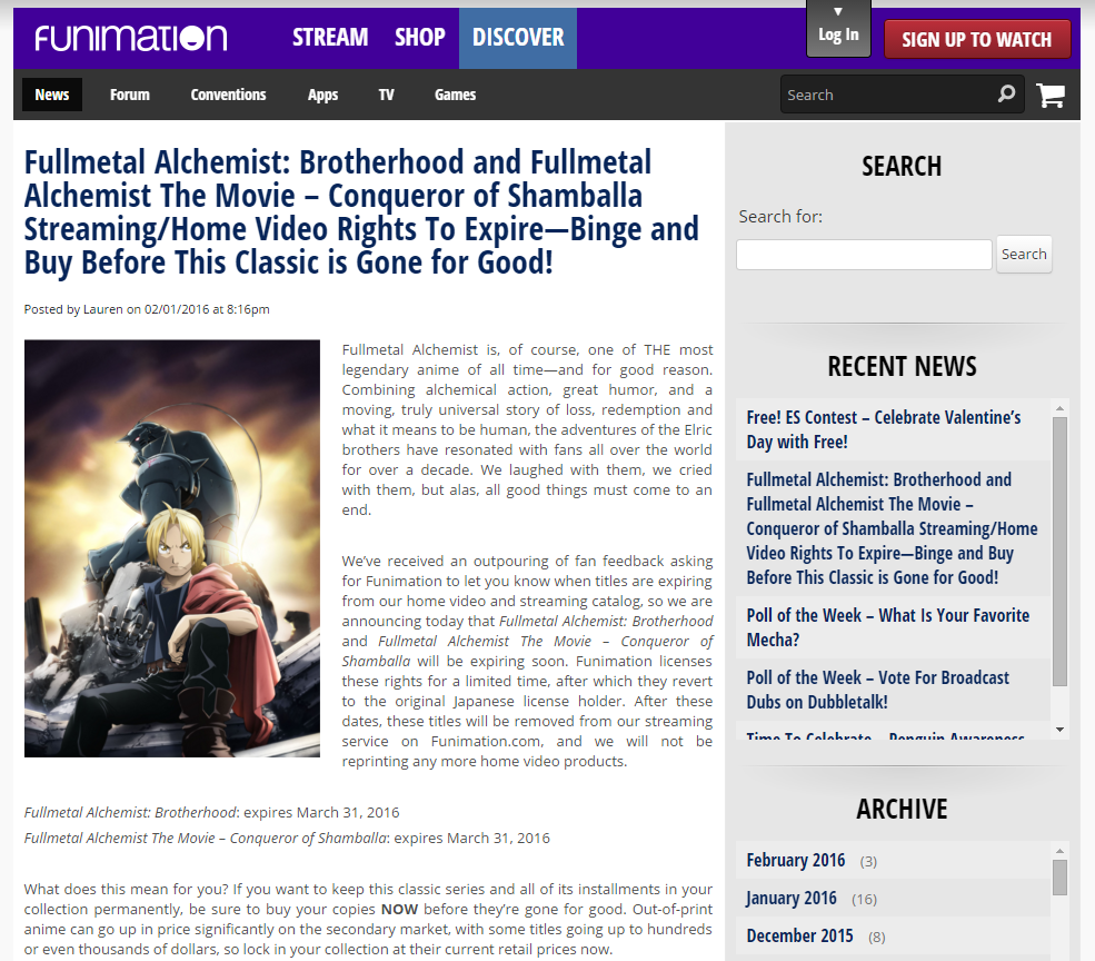 Fullmetal Alchemist' & ' Brotherhood' Anime Get Netflix Expiration