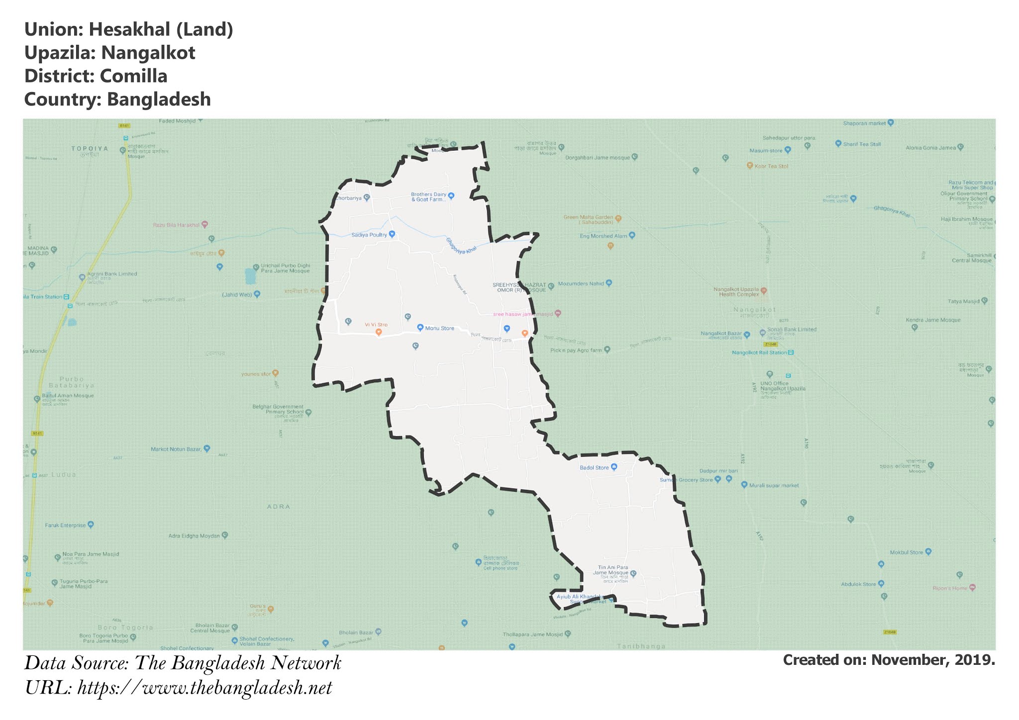 Map of Hesakhal of Comilla, Bangladesh.