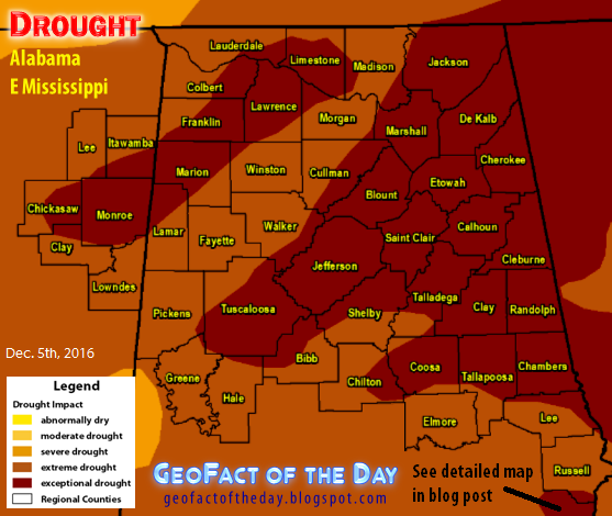 Northern Alabama and eastern Mississippi drought map, December 7th, 2016 Northern Alabama and eastern Mississippi drought map, December 7th, 2016