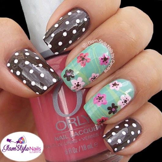 Glam Style Nails by Carolina: PINK FLOWERS WITH WHITE DOTS