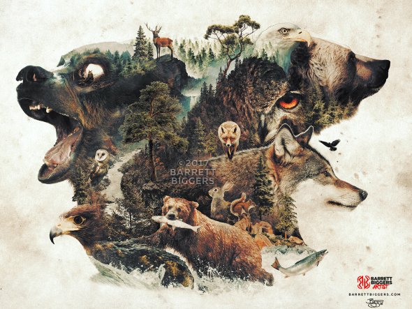 As incríveis e surreais foto-manipulações com dupla exposição de Barrett Biggers Barrett Biggers artstation behance arte foto-manipulações digitais dupla exposição photoshop ilustrações surreais natureza animais macabro
