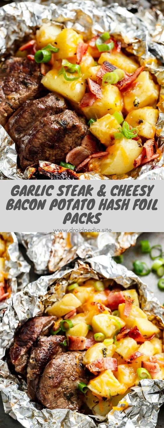 Garlic Steak & Cheesy Bacon Potato Hash Foil Packs