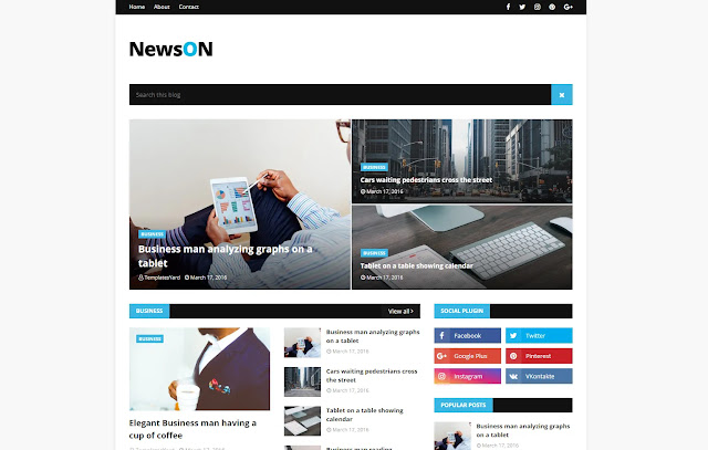 NewsOn Responsive Magazine News Blogger Template Theme