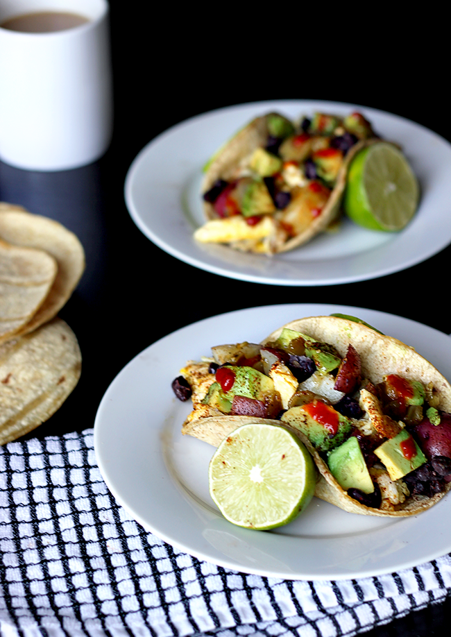 Vegetarian Breakfast Tacos with Red and Yellow Potatoes