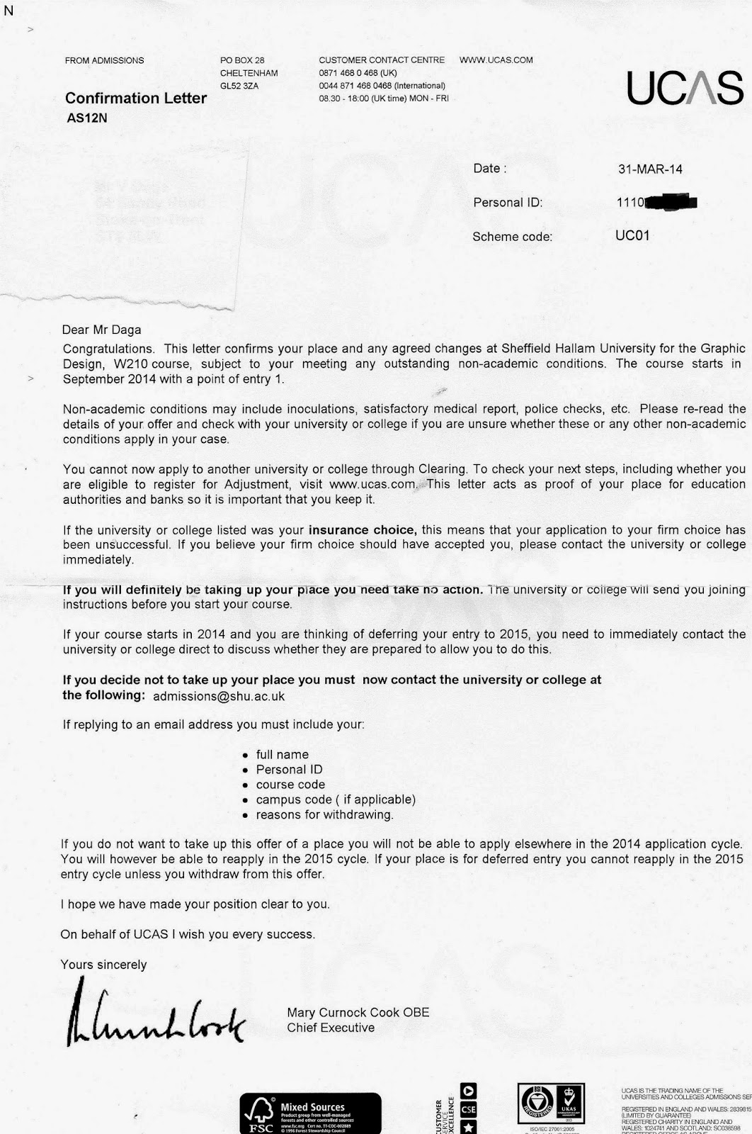 Ucas application letter picture