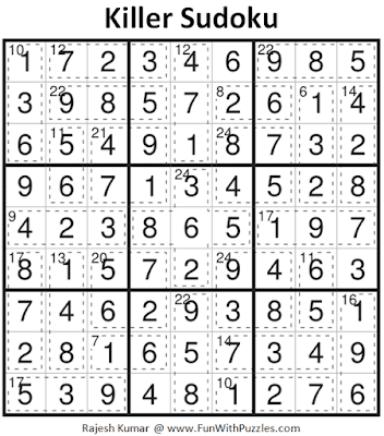 Answer of Killer Sudoku Puzzle (Fun With Sudoku #342)