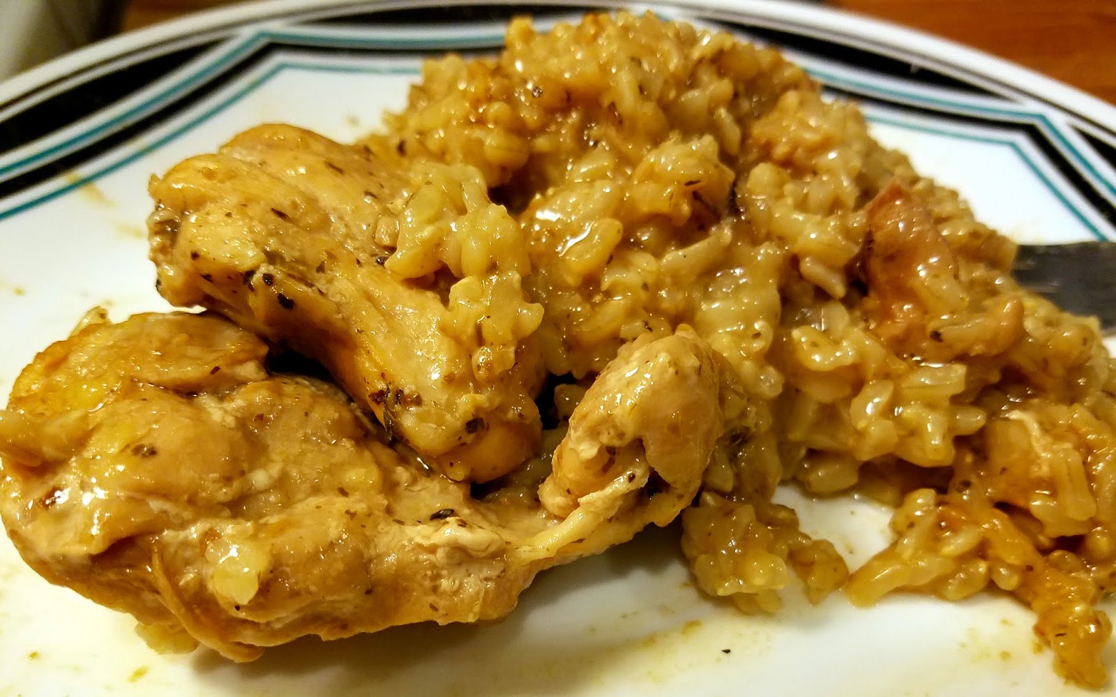 Instant Pot Lemon mustard chicken with brown rice.