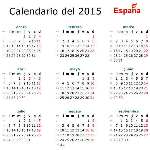 Calendario básico 2015 de España - Vector