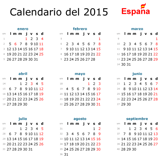 Calendario básico 2015 de España - Vector | Vector Clipart