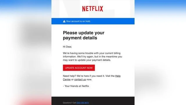 New Phishing Scam Involves Netflix, example of email