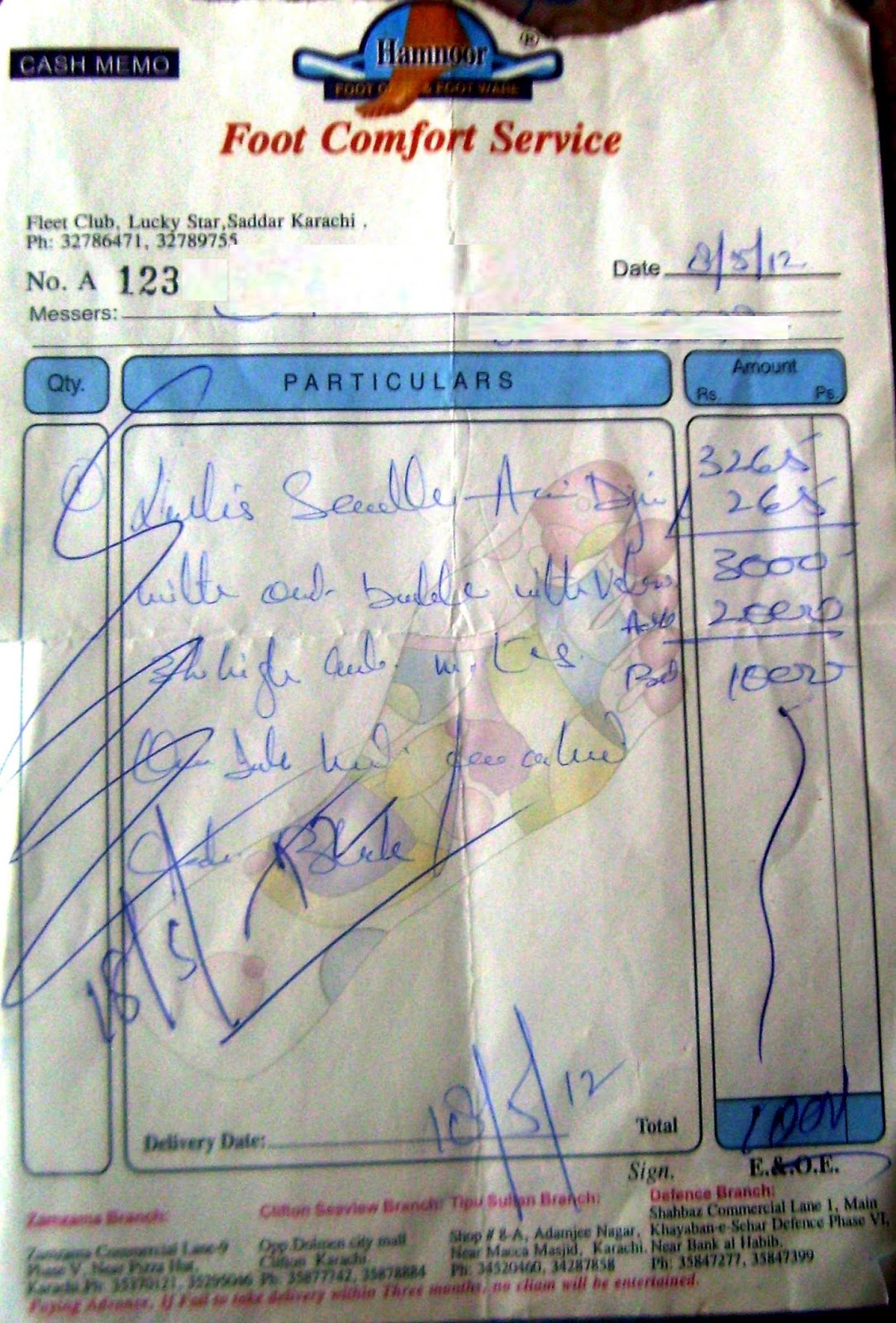 Pakistan Scan Receipt of Foot Comfort Service from Lucky Star, Saddar