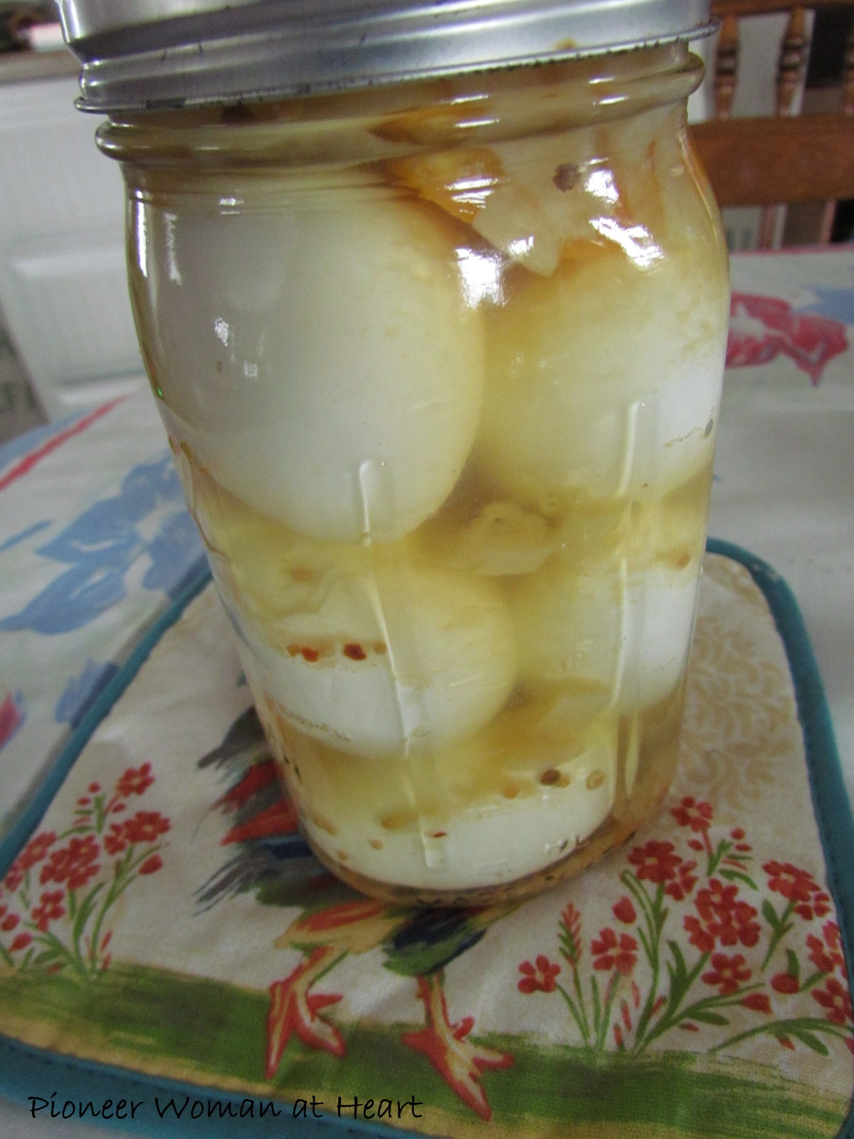 Pioneer Woman at Heart Pickled Eggs with Hot Peppers Trial 1
