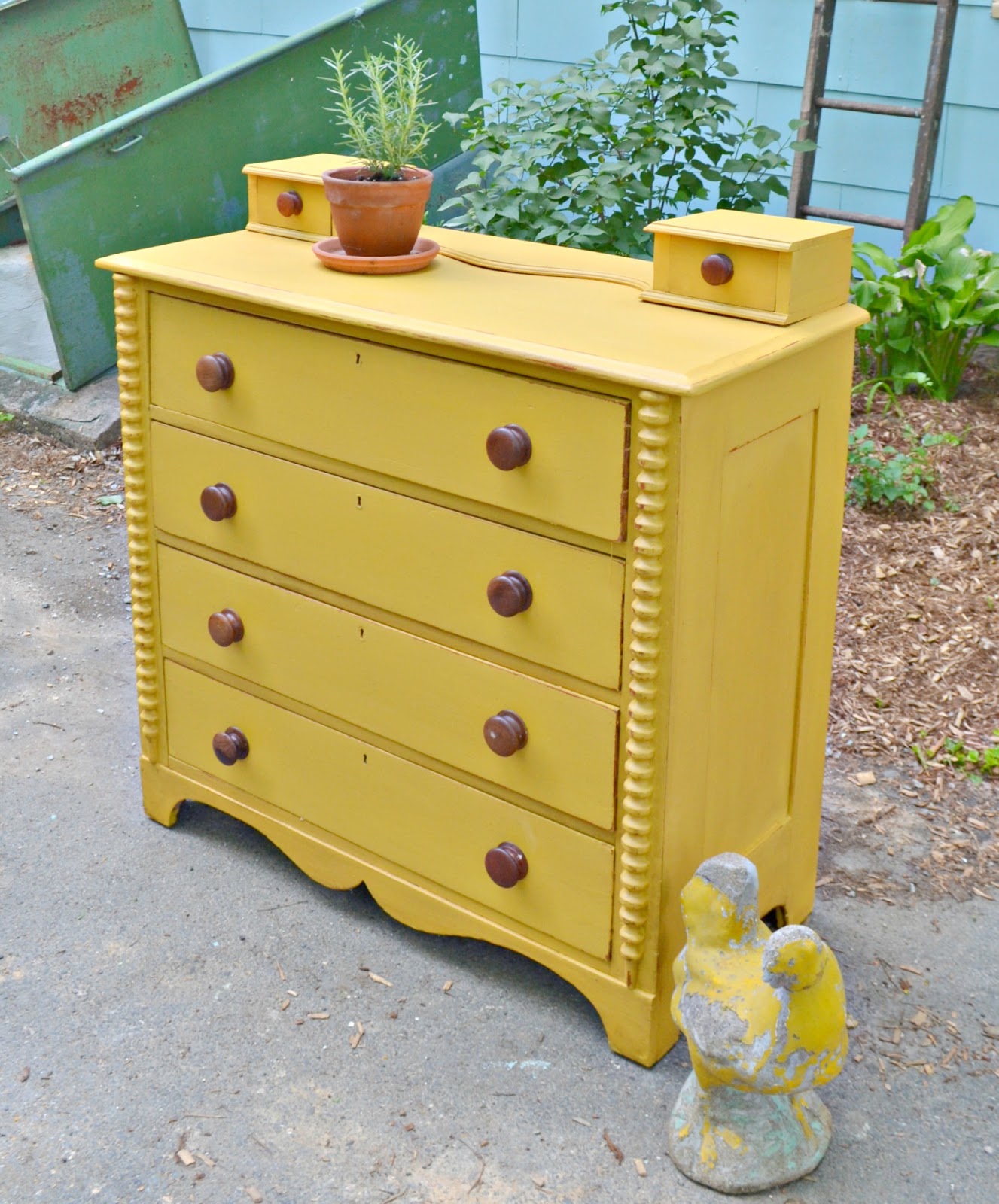 Heir and Space An Antique Pine Dresser in Mustard Yellow