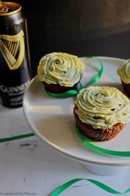 CookALIfe!byMaeva • Dairy free chocolate Guinness cupcakes, matcha cream cheese frosting { Saint Patrick's Day }