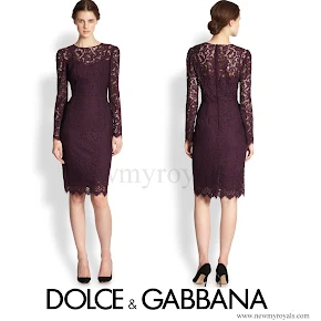Crown Princess Mary wore Dolce and Gabbana Long Sleeve Floral Lace Scalloped Sheath Dress