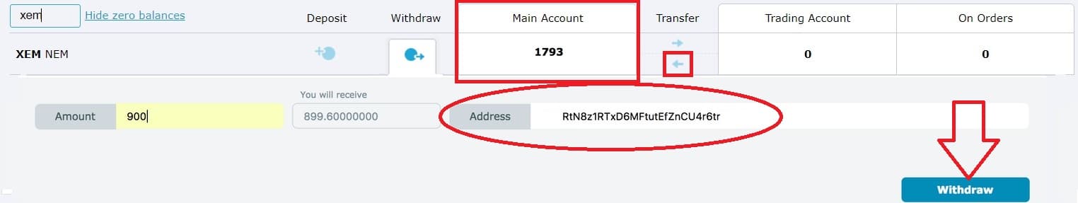 enviar nem desde HITBTC hasta monedero oficial