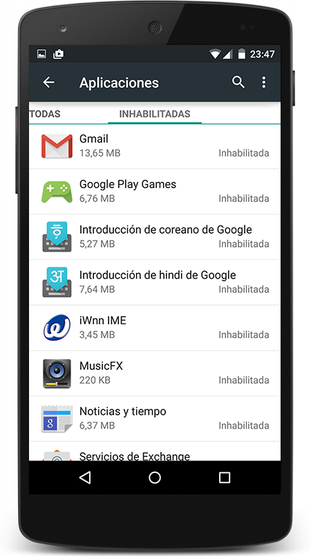Aplicaciones que se pueden inhabilitar