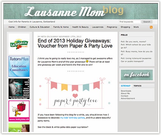 lausannemom.com holiday giveaways screenshot
