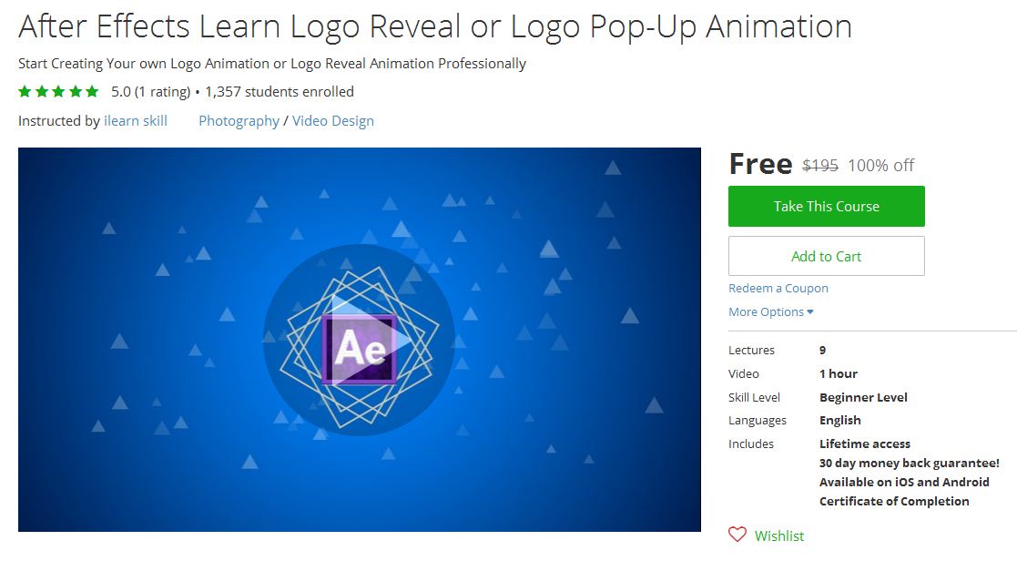Udemy Free Course | Udemy Free Coupons: Udemy Free Course - After Effects Learn  Logo Reveal or Logo Pop-Up Animation - 100% Off