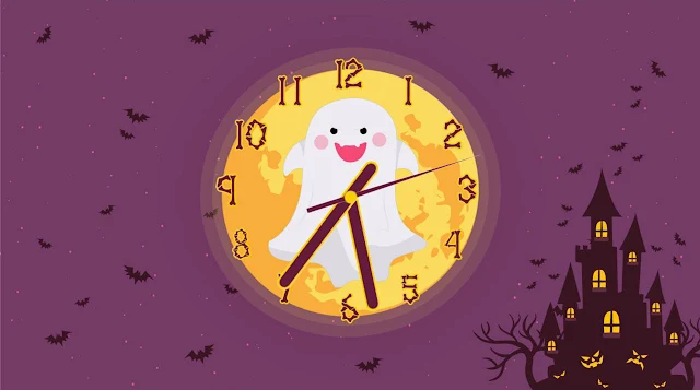 White Ghost Halloween Clock Screensaver