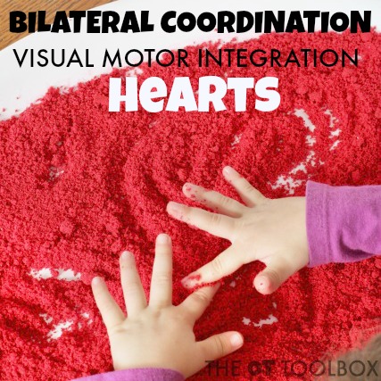 Use both hands together to work on bilateral coordination and visual motor integration needed for handwriting. Work on bilateral coordination with this salt tray activity