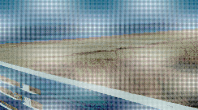 Quincy Bay in cross stitches (computer-generated)