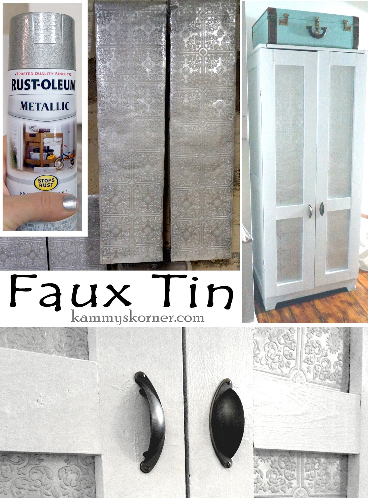 Kammy S Korner How To Faux Tin Using Wallpaper Cabinet Makeover