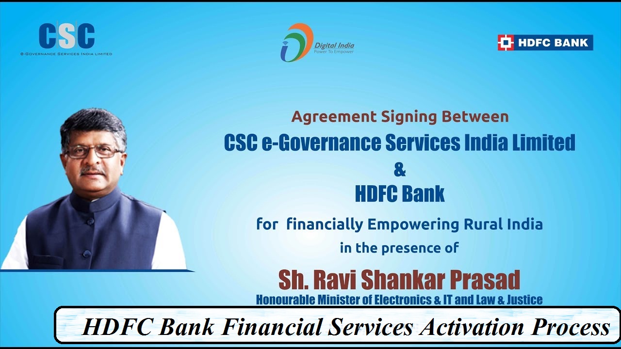 Hdfc Bank Financial Services Activation Process Csc Vle Help Desk