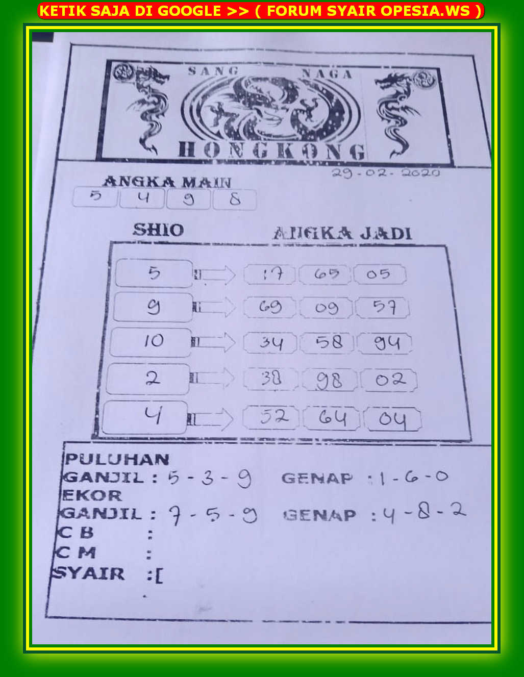 1 New Message Kode Syair Hongkong 29 Februari 2020 Forum Syair Togel Hongkong Singapura Sydney