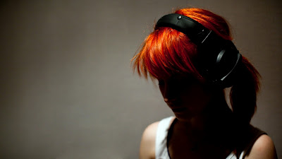Cute Orange Womens Hair With Headphones