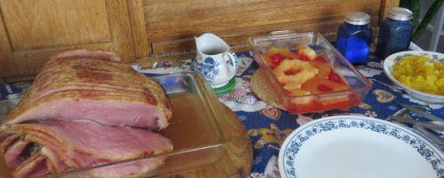 meal of ham and pineapple