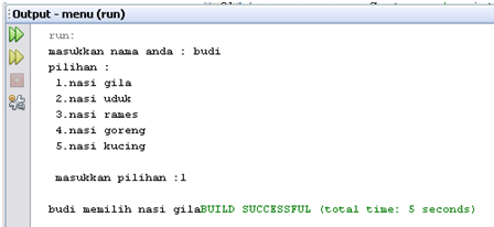 PROGRAM MENU SEDERHANA DI JAVA ~ Reynhard Punya Tugas
