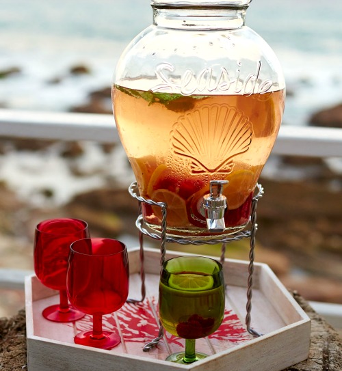 Glass Drink Dispenser with Seaside and Shell Motif