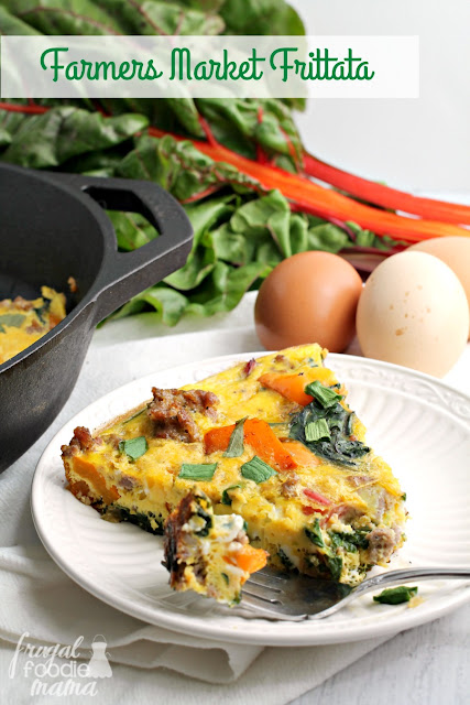 This hearty Farmers Market Frittata is brimming with locally raised pork sausage, bell pepper, & fresh rainbow chard.