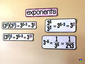 exponent rules on an 8th grade middle school math word wall