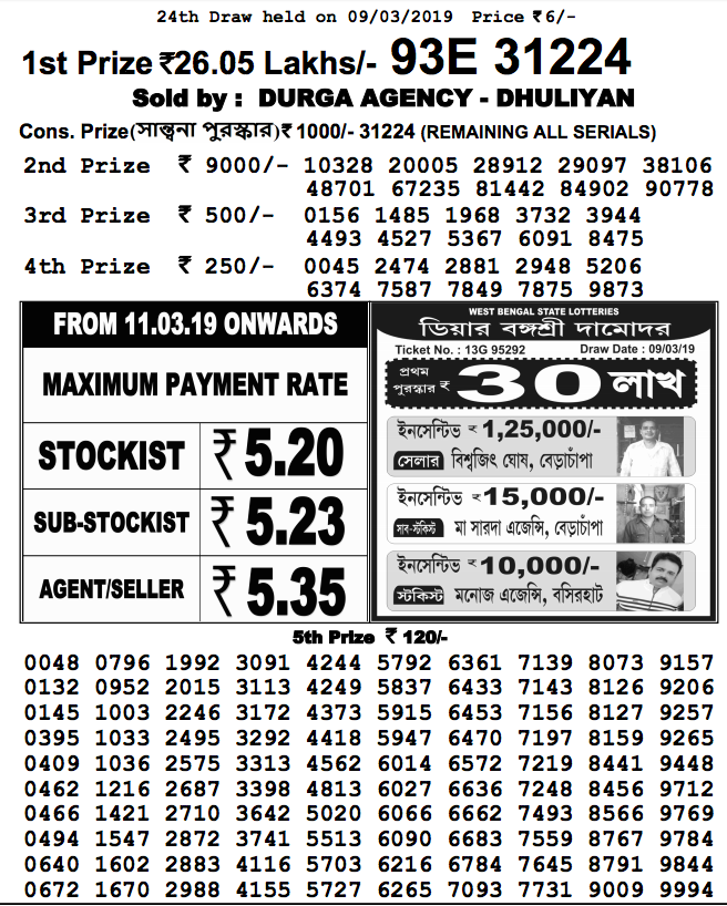 lotto results sat 9 march 2019